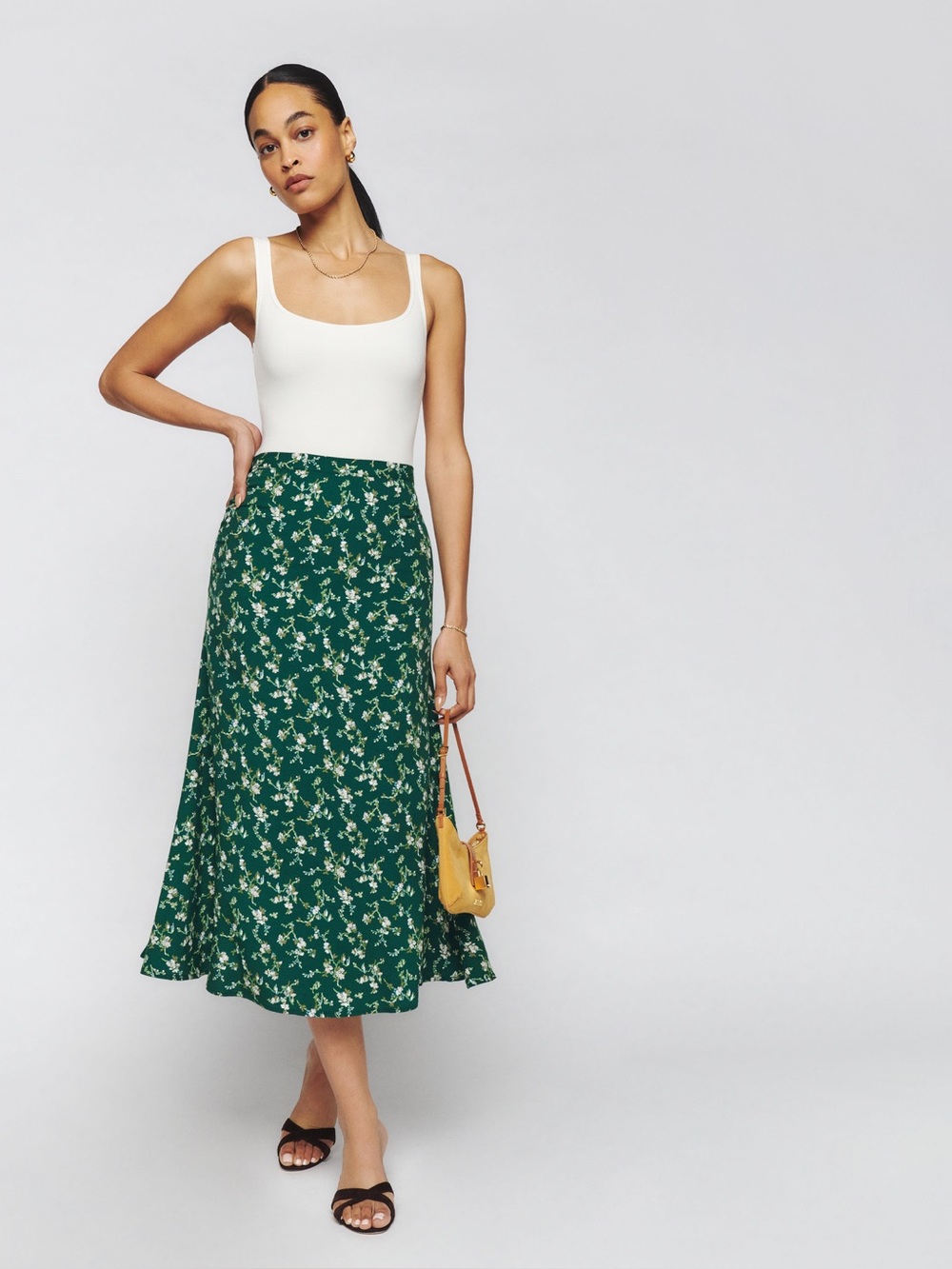Reformation Bea Skirt in Yesenia Green Floral Print